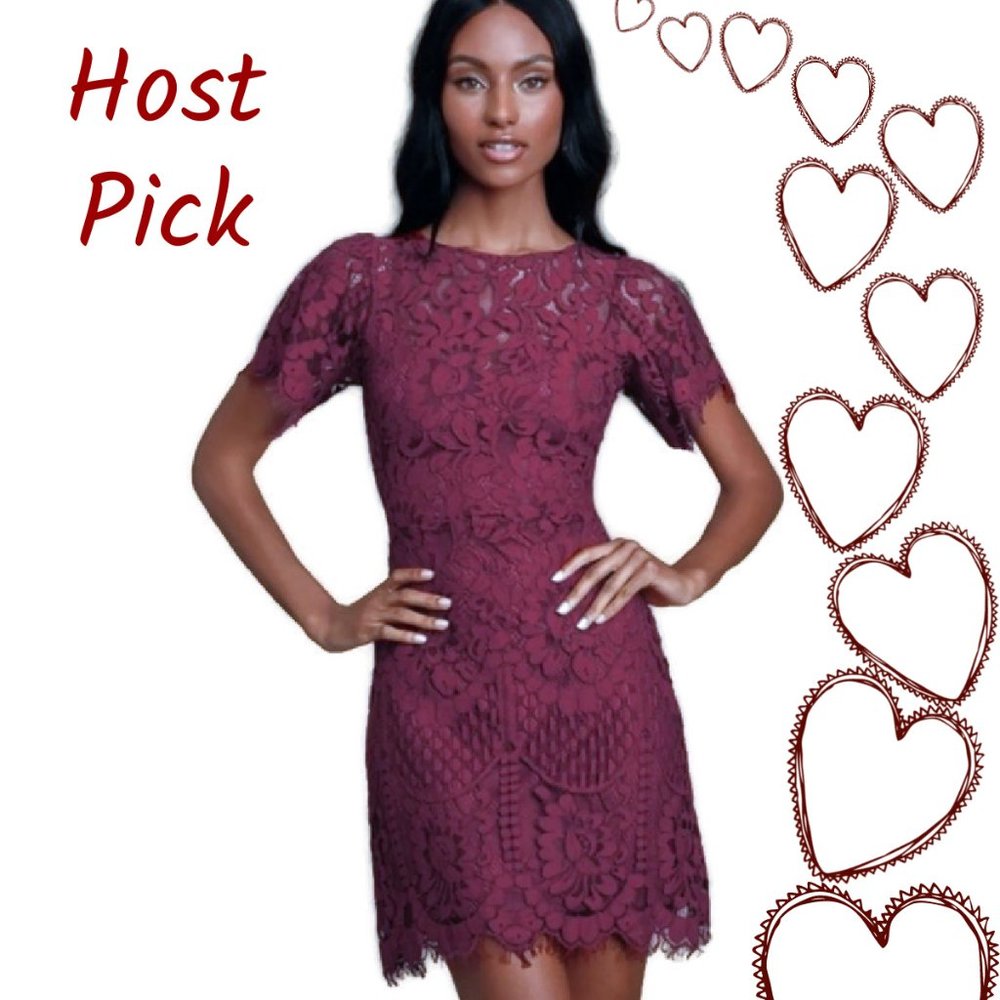 Lulus Pearson Dress XL midi dress eyelash lace flutter sleeves red/burgundy